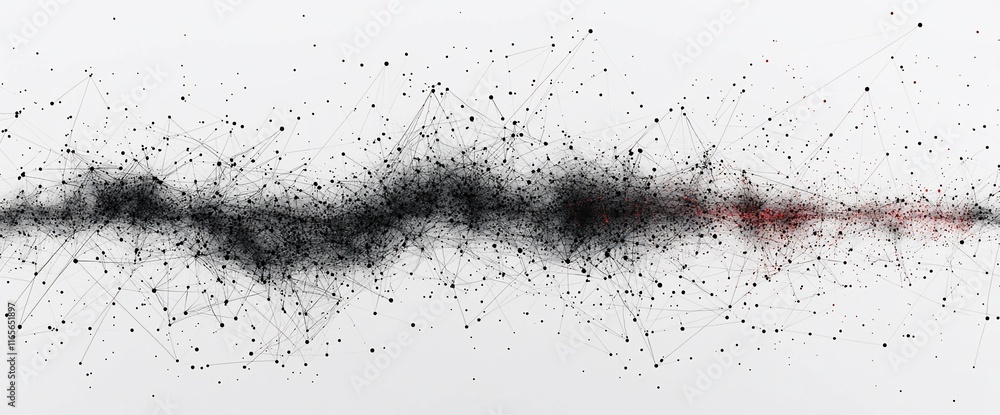 Aufkleber abstract black and red particles forming a wave-like pattern on a white background.