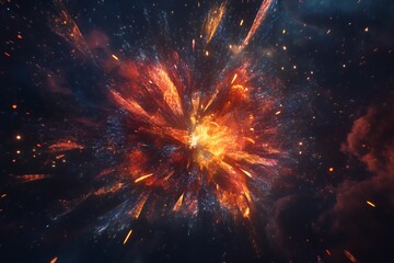 Fiery Cosmic Explosion Glowing Brightly In Space