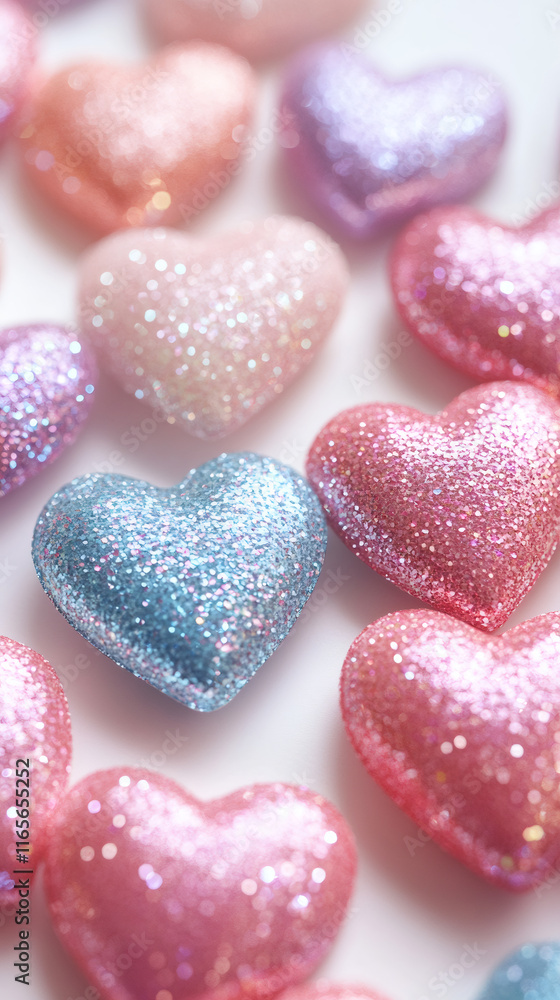 Poster pink and blue glittering hearts creating a romantic bokeh effect are perfect for valentine's day pro