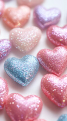 Fototapeta premium Pink and blue glittering hearts creating a romantic bokeh effect are perfect for Valentine's Day projects