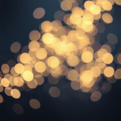 Abstract bokeh background with blurred white and yellow lights against a deep blue backdrop, creating a festive and dreamy atmosphere.