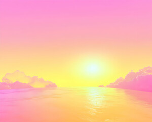 Fototapeta premium Dreamlike pastel sunset over calm ocean; vibrant pink, yellow, and orange hues; serene, tranquil mood; ideal for backgrounds, websites, or social media.
