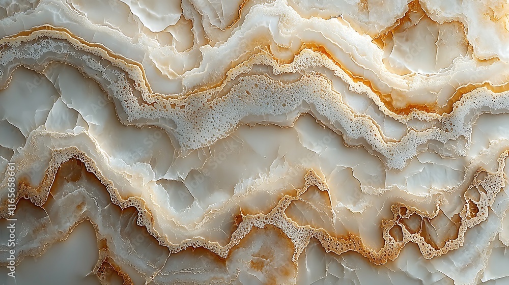 Poster close-up of beige and orange onyx stone texture with wavy patterns and layers.