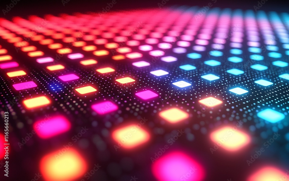 Poster abstract colorful glowing grid pattern.