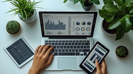 Data Analysis: Charts, Graphs, Laptop, Tablet, Business, Technology