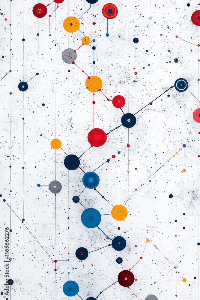 Poster connected dots and lines, abstract network representation on white, interconnected elements