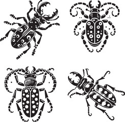 Intricately Detailed Silhouette of a Gold-Spotted Tiger Beetle Highlighting Graceful Features in Elegant Black and White Design