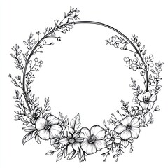 Fototapeta premium Elegant Floral Wreath Design Black And White Illustration