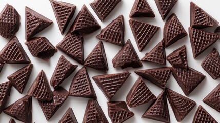 Close-up of chocolate waffle segments with a rich, dark tone, arranged in an aesthetic
