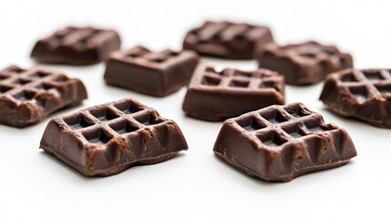 Close-up of chocolate waffle segments with a rich, dark tone, arranged in an aesthetic