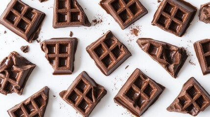 Close-up of chocolate waffle segments with a rich, dark tone, arranged in an aesthetic