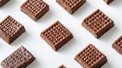 Close-up of chocolate waffle segments with a rich, dark tone, arranged in an aesthetic