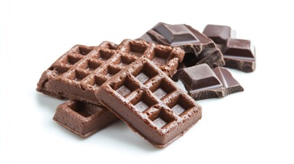Close-up of chocolate waffle segments with a rich, dark tone, arranged in an aesthetic