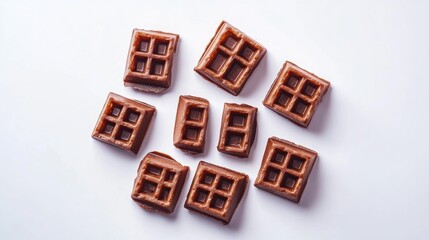 Close-up of chocolate waffle segments with a rich, dark tone, arranged in an aesthetic