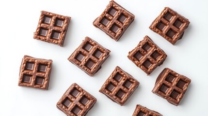 Close-up of chocolate waffle segments with a rich, dark tone, arranged in an aesthetic