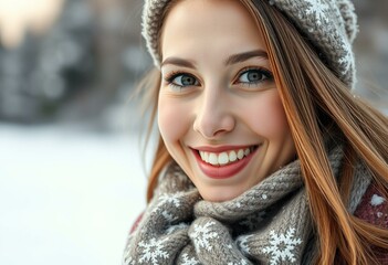 Winter outdoor portrait of a smiling female