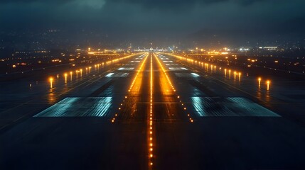 Obraz premium A runway with lights on it at night