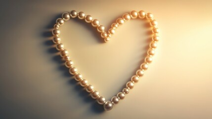 Pearl Heart Necklace on Beige Background - Romantic Love Symbol