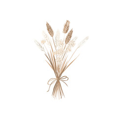 A minimalist bouquet of dried wheat and pampas grass, with natur
