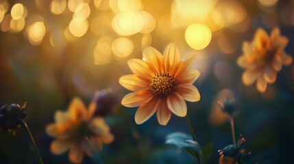Golden Dahlia Sunset Bloom in Soft Focus
