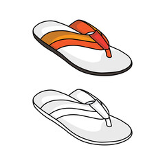 Colorful and Monochrome Flip Flops Illustration - Vibrant Summer Footwear Design with Detailed Line Art for Fashion and Apparel Conceptson on white background.