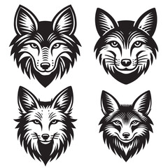 Intricate Silhouettes of Wolf Heads Capturing Majestic Features in Black and White