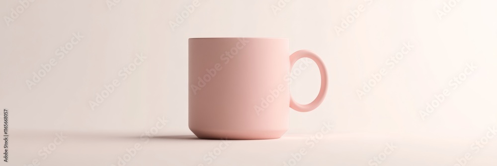 Poster a 3d rendering of a round ceramic mug in a soft pastel color, isolated against a white background wi