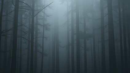 Obraz premium Enigmatic Forest Path: A dense fog cloaks a mysterious forest path, creating an ethereal atmosphere of intrigue and wonder. The towering trees seem to disappear into the misty haze.