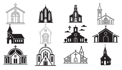 Church Silhouette Bundle, Church Silhouette icon set.