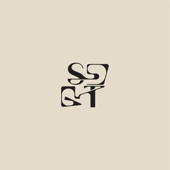 elegant initial logo bold style and luxury concept ST curved typography monogram letter