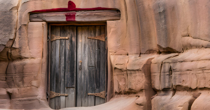 symbolic door with blood marking, representing the biblical story of the passover and divine protection for jewish families