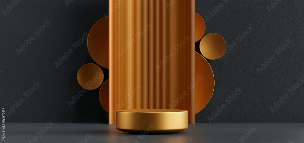 Poster 3d rendering abstract gold platform podium product presentation background