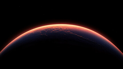 A serene view of Earth as the sun rises over its surface, with brilliant orange and purple hues.