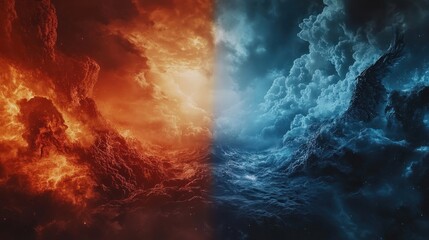 Naklejka premium Inferno and Glacial Storm: A Fiery and Icy Celestial Dance