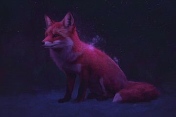 A fox with a galaxy swirling inside its fur, blending into the starry night