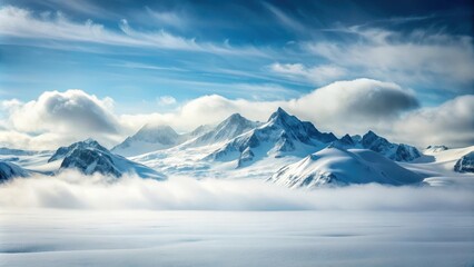 Serene Winter Landscape Majestic Snow-Capped Peaks Emerging from a Sea of Clouds