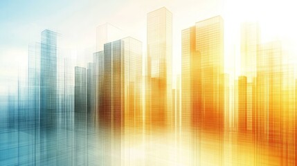 Dynamic city silhouettes at dusk with vivid colors and soft blurring for real estate visuals