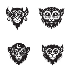 Mystical Silhouette of a Night Monkey Face in Black and White Elegance