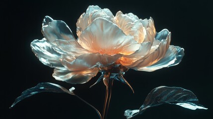 Tulip or peony Chrome liquid dreamcorel flower. 3D render, modern design. Isolated holographic futuristic floral icon. Y2K, brutalism retro futurism concept.