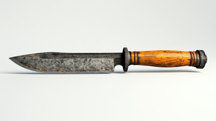 Rusty knife with wooden handle, studio shot.