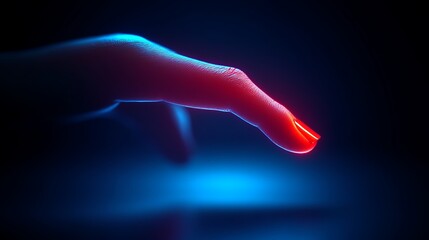A Neon Lit Fingertip Reaching Downward
