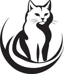 A black and white cat silhouette design