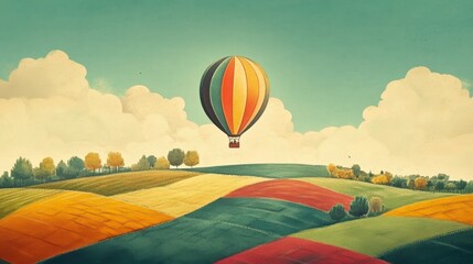 Obraz premium Smiling Couple's Hot Air Balloon Ride Over Colorful Hills