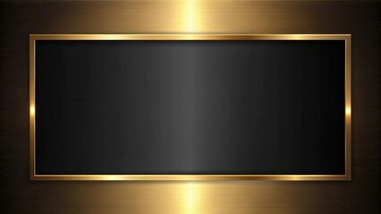 A Black Rectangle With a Shiny Golden Frame on a Brushed Metallic Background