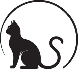 A black and white cat silhouette design