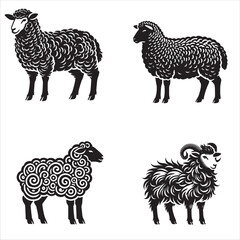 Majestic Silhouette of a Standing Sheep with Detailed Features in Black and White