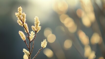 Spring Awakening: Delicate Branch with Buds in Soft Sunlight