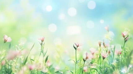 Delicate Pink Cosmos Flowers in a Sunny Meadow - Springtime Joy