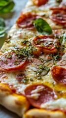 184. 47. close up a pizza slice, high detail, isolated on a white background, --ar 9:16 --v 6.1 Job ID: cf16c25c-52f3-4a38-a1c0-acd180e3eb20