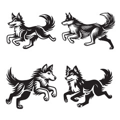 Dynamic Silhouette of a Running Wolf Capturing Graceful Motion in Black and White